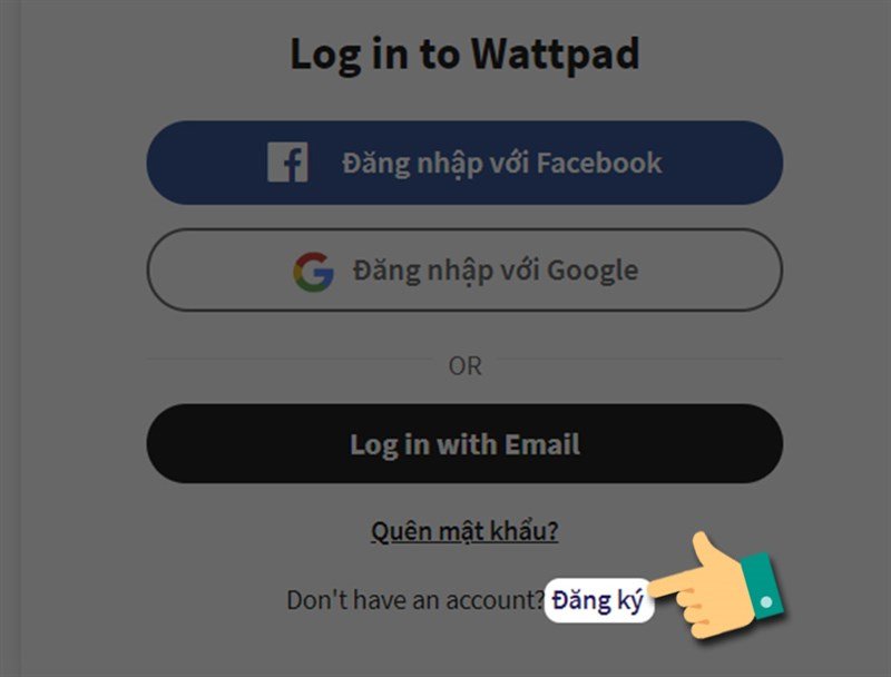 Giao diện đăng nhập Wattpad trên trình duyệt máy tính với tùy chọn đăng nhập bằng Google