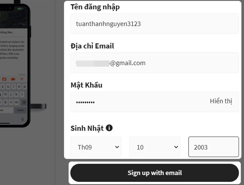 Hướng dẫn điền thông tin đăng ký tài khoản Wattpad trên máy tính