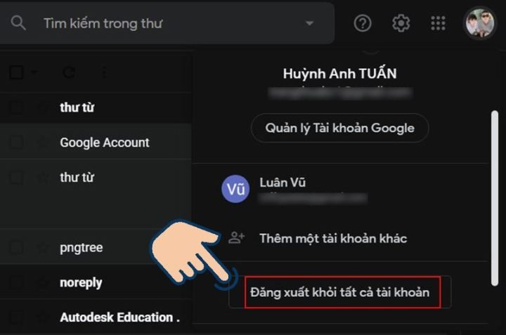 Các bước đăng xuất Gmail trên máy tính qua menu tài khoản