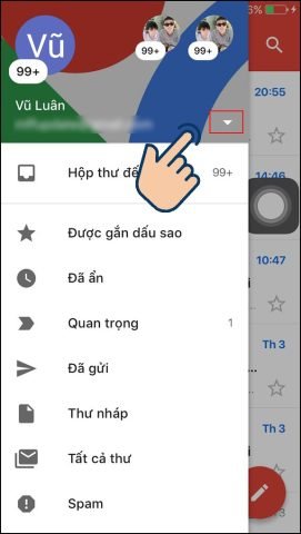 Mở tùy chọn tài khoản để đăng xuất tài khoản Gmail