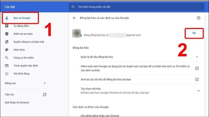 Tắt tính năng Đồng bộ hóa tài khoản Google