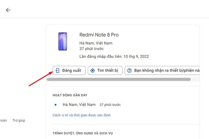 Chọn tùy chọn đăng xuất từ xa cho một thiết bị cụ thể
