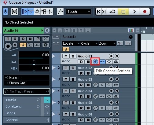 Click biểu tượng 'e' để chỉnh sửa kênh trong Cubase cho Auto-Tune