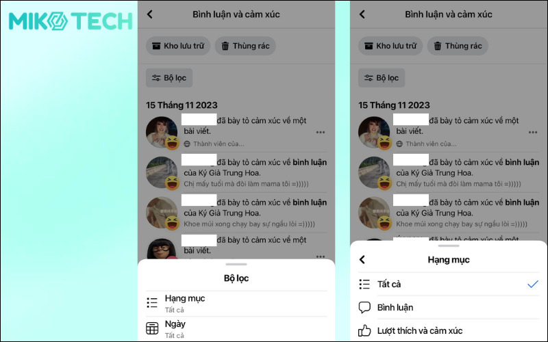 Lọc tất cả bình luận trên Facebook bằng điện thoại