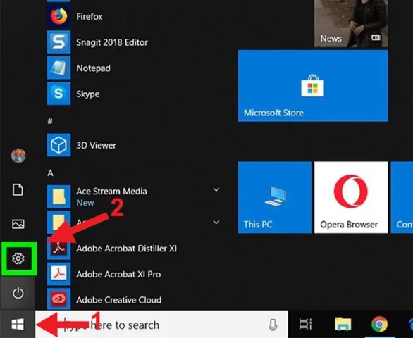 kết nối máy tính với laptop: Mở Settings