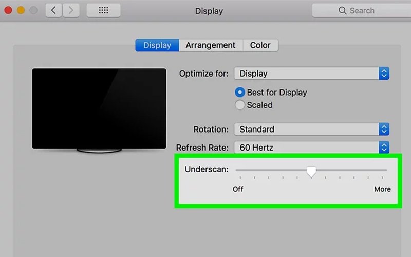 Điều chỉnh Underscan để thay đổi tỷ lệ màn hình khi kết nối màn hình máy tính với laptop