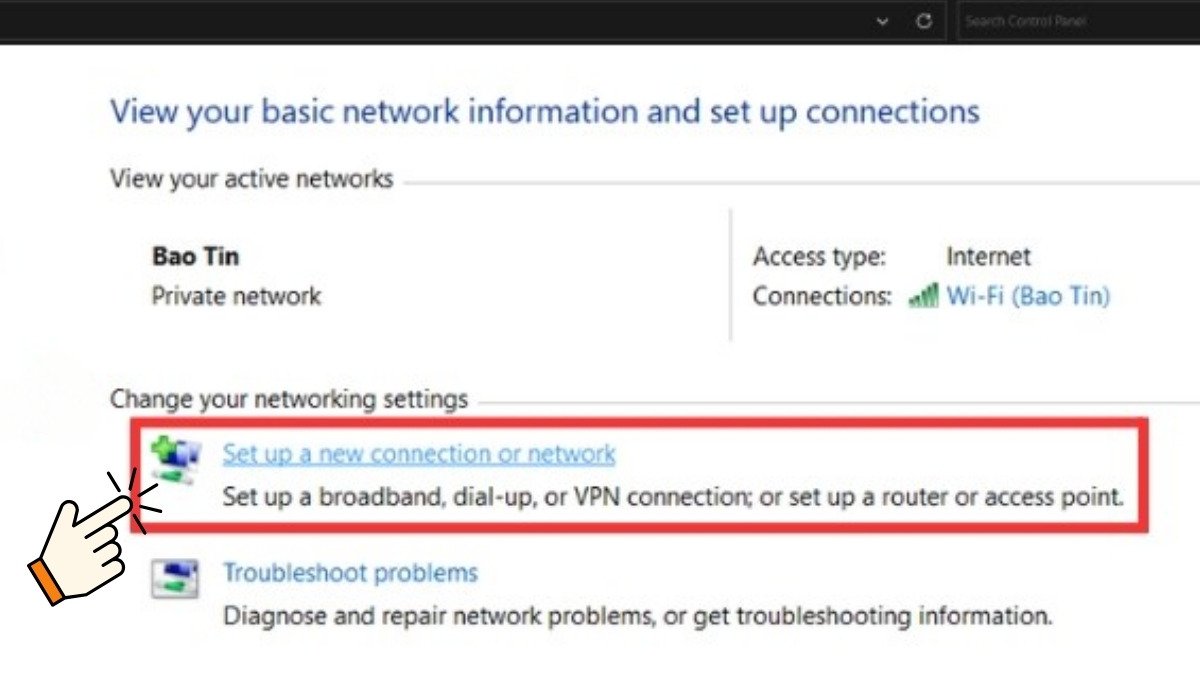 Thiết lập kết nối Wi-Fi mới qua Control Panel