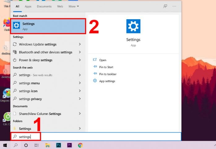 Mở cài đặt Windows 10 để khắc phục lỗi màn hình