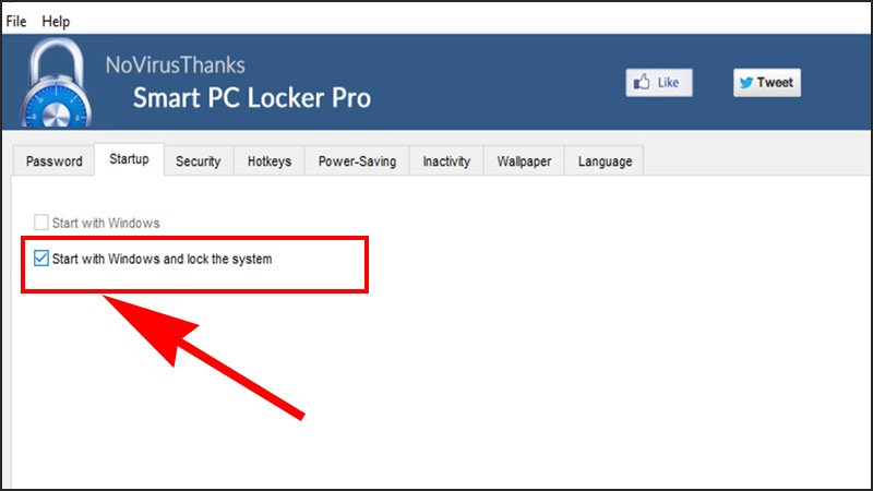 Chọn Start with Windows and lock system trong tab Startup của Smart PC Locker Pro