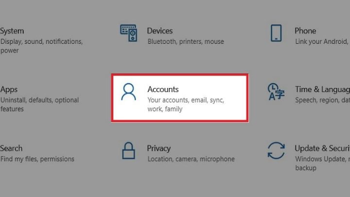 Chọn mục Tài khoản