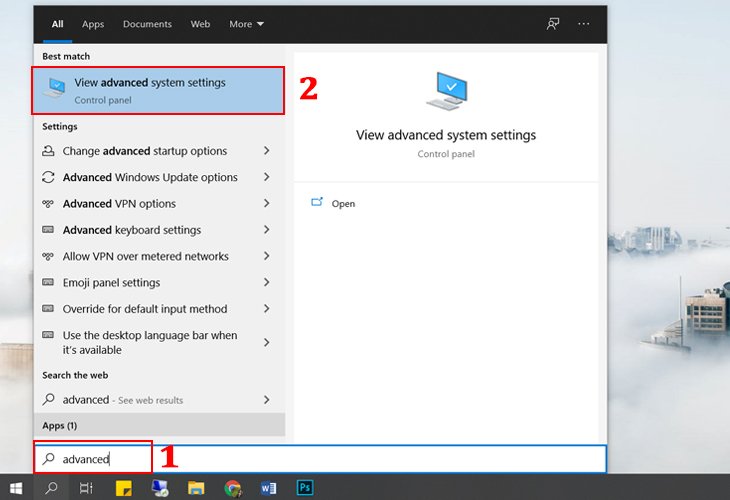 Mở hộp thoại View advanced system settings