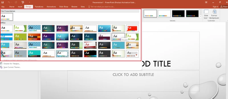 Chọn theme thiết kế cho bài thuyết trình trên máy tính từ tab Design