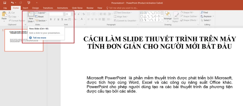 Thêm slide mới vào bài thuyết trình trên máy tính bằng tùy chọn 'New Slide'