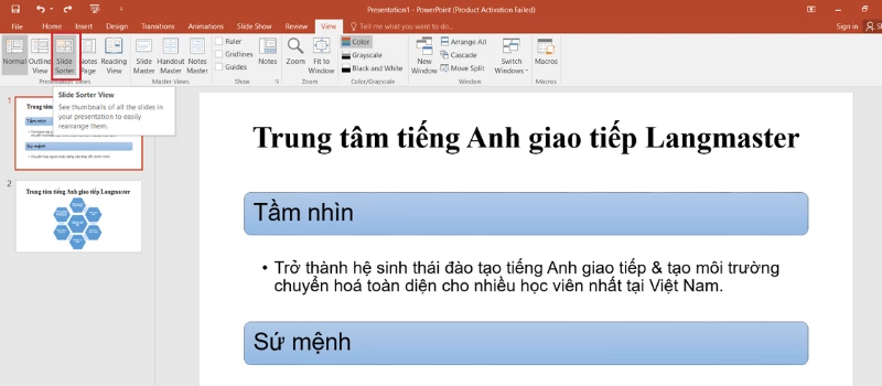 Sắp xếp lại thứ tự slide dễ dàng với chế độ Slide Sorter khi làm thuyết trình trên máy tính