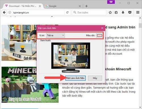 Tùy chỉnh vị trí và màu nền khi đặt ảnh mạng làm hình nền máy tính