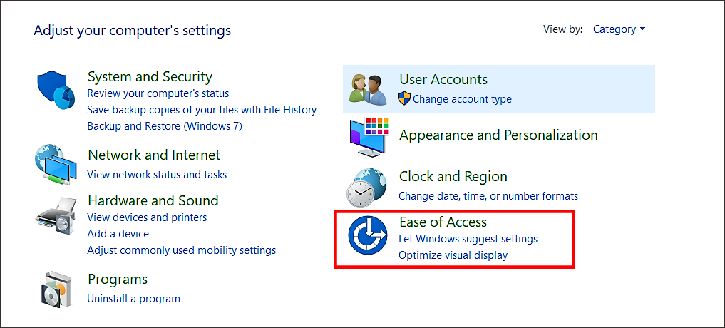 Chọn Ease of Access