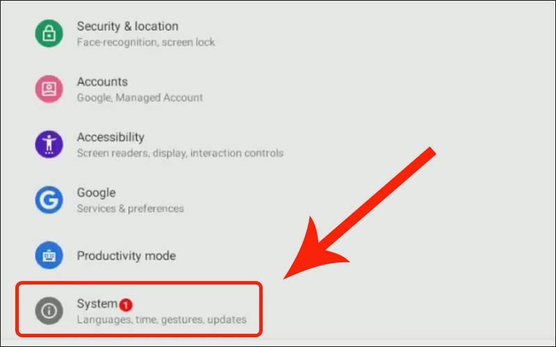 Chọn mục Hệ thống trong cài đặt để nâng cấp hệ điều hành máy tính