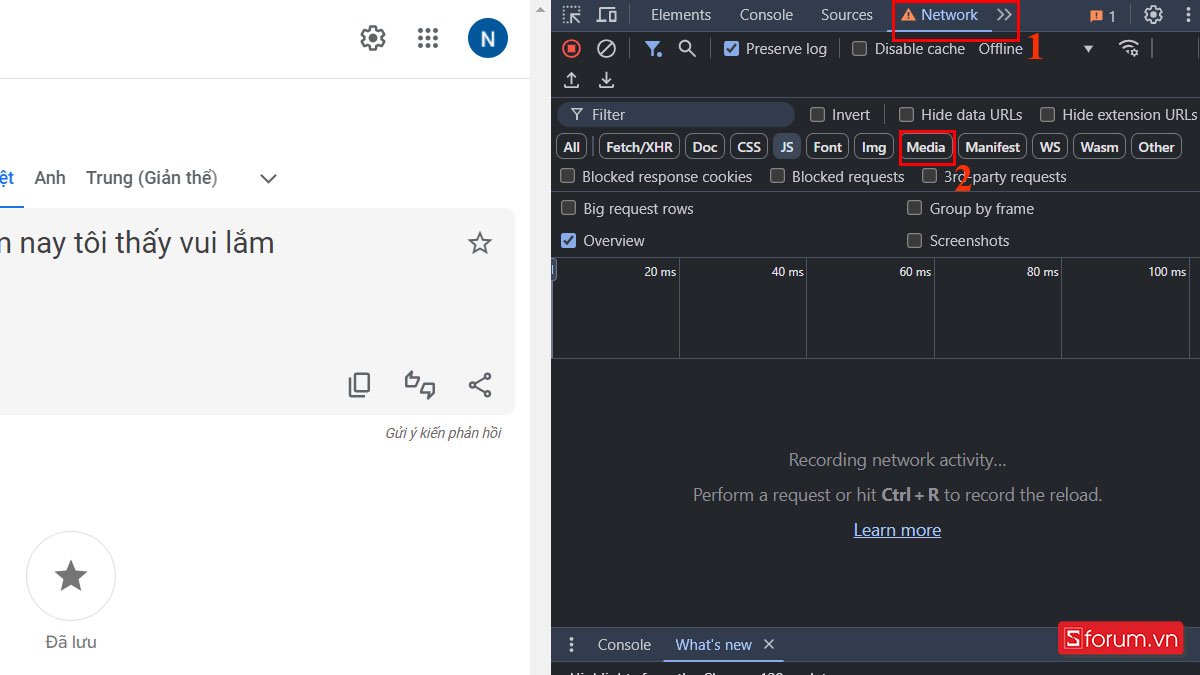Truy cập công cụ nhà phát triển để tải giọng đọc chị Google