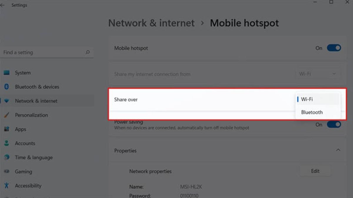 Cách phát wifi từ máy tính Win 11 bước 3