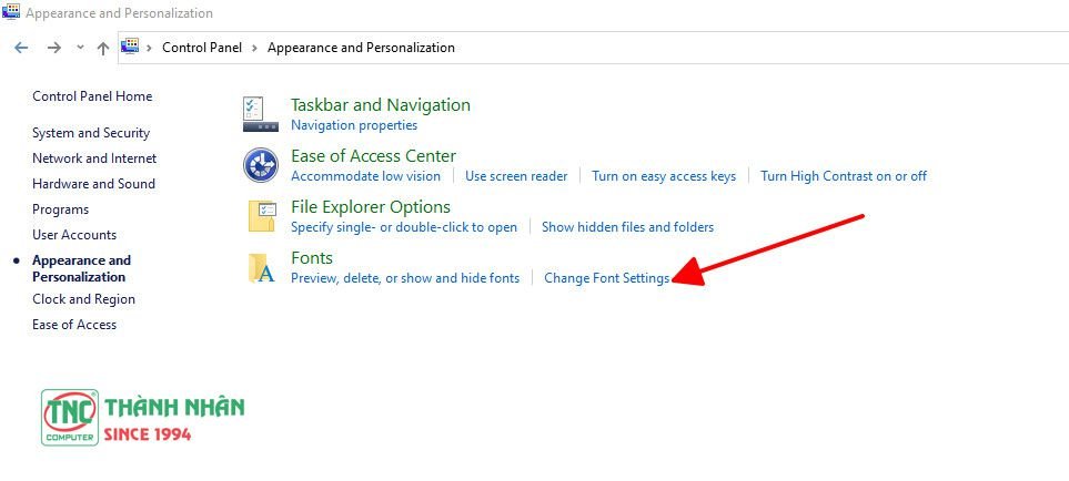 Chọn Font settings và Restore default font settings