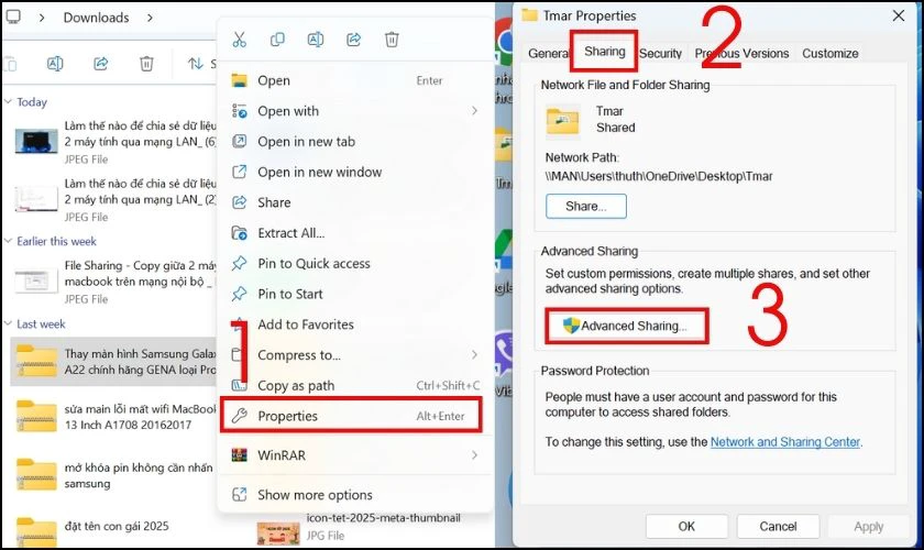 Chọn Advanced Sharing trong Properties