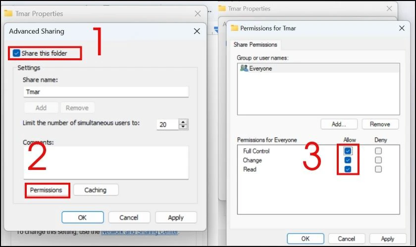 Cấp quyền chia sẻ thư mục đầy đủ
