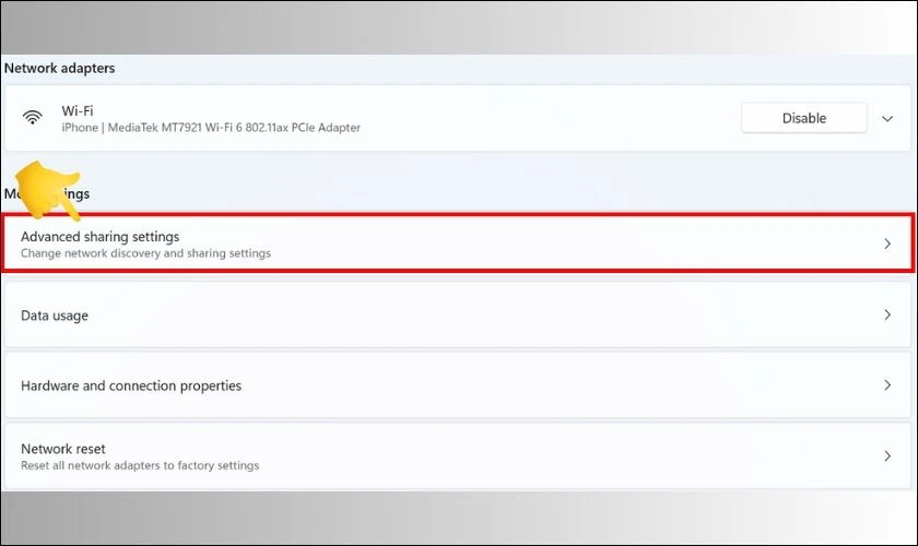 Vào Advanced sharing settings