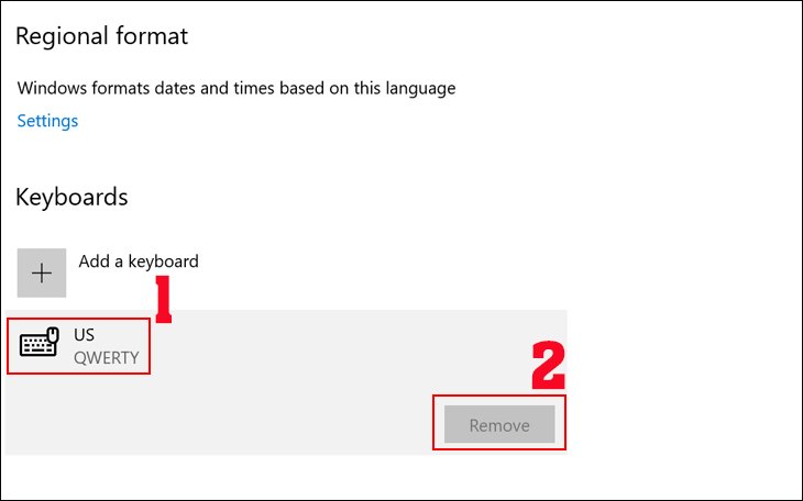 Sau khi chọn xong nhấn vào chuẩn bàn phím cũ và chọn Remove