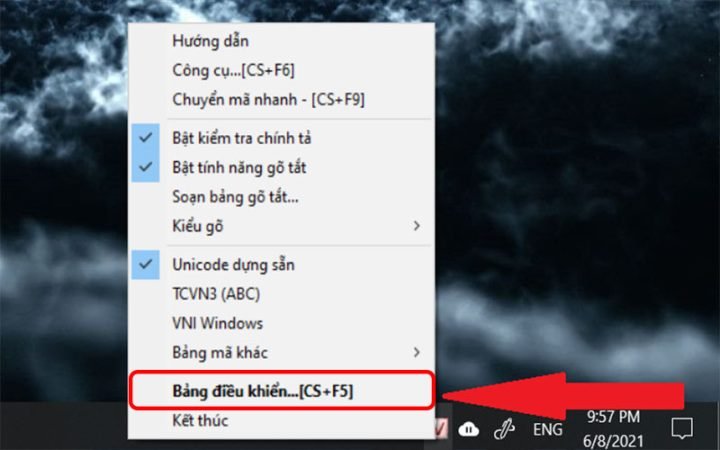 Cách sửa tiếng Việt trên máy tính - Mở bảng điều khiển Unikey