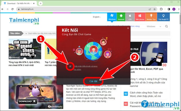 Chấp nhận điều khoản và cài đặt Garena PC