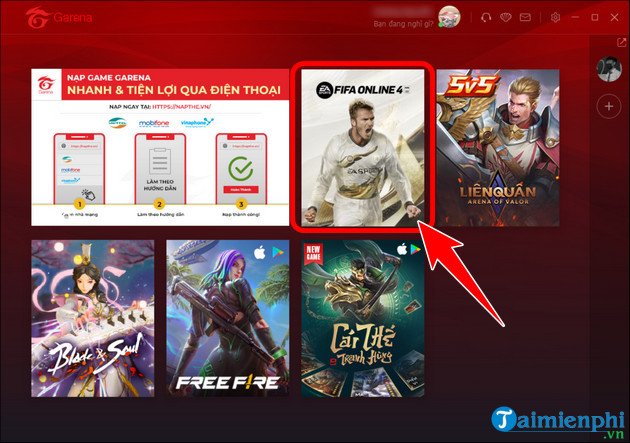 Tìm và chọn FIFA Online 4 trên Garena PC