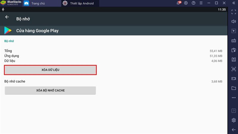 Thực hiện 'Xóa dữ liệu' của Google Play Store để làm mới vị trí địa lý