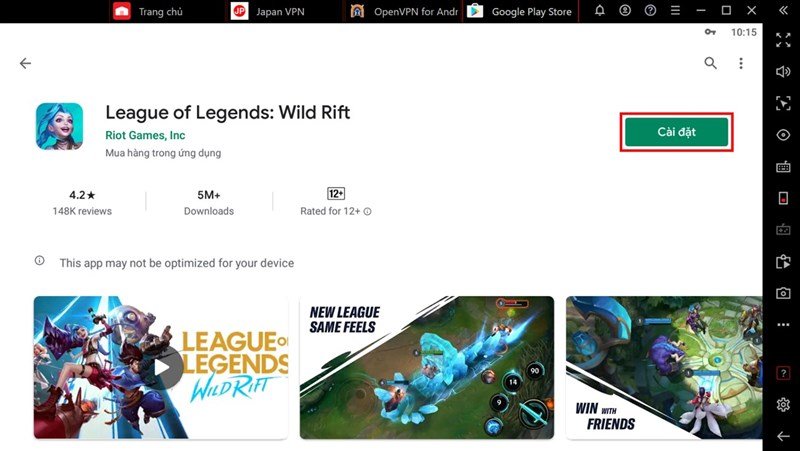 Tìm kiếm và tải Liên Minh Huyền Thoại Tốc Chiến từ Google Play Store sau khi kết nối VPN