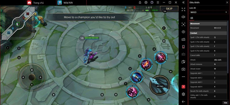 Màn hình tùy chỉnh phím điều khiển (keymapping) trong BlueStacks cho Liên Minh Tốc Chiến