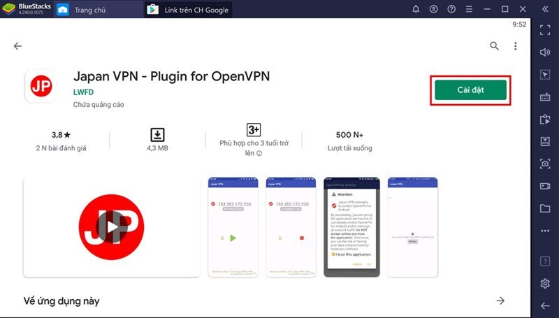 Quá trình cài đặt Japan VPN trên BlueStacks để hỗ trợ tải Liên Minh Huyền Thoại Tốc Chiến