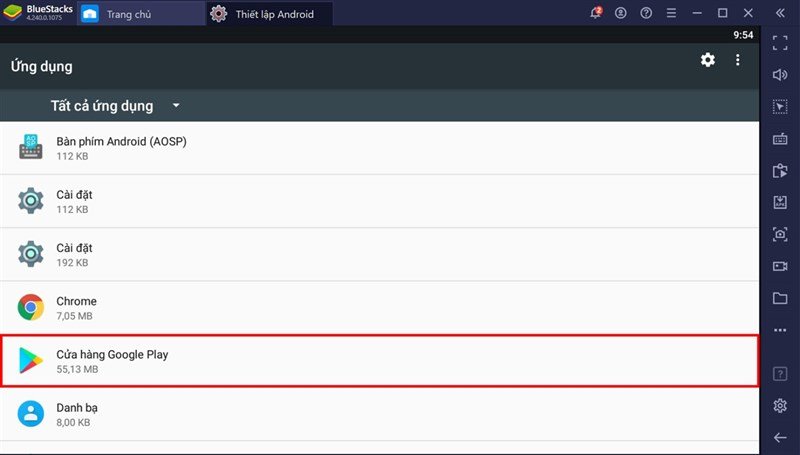 Chọn 'Cửa hàng Google Play' từ danh sách ứng dụng để xóa dữ liệu