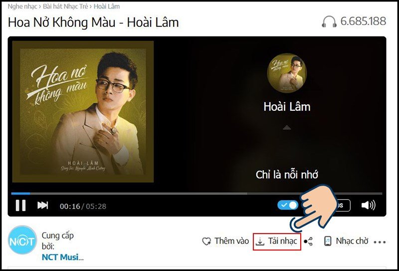 Bước 3: Nhấn nút tải nhạc trên giao diện Nhaccuatui để lưu về máy tính