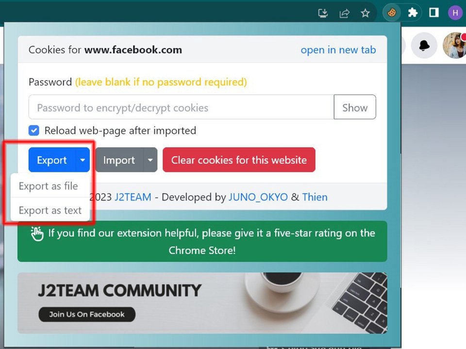 Export Cookie đăng nhập Facebook trên máy tính