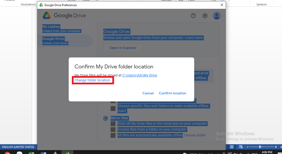 Thay đổi vị trí thư mục Google Drive