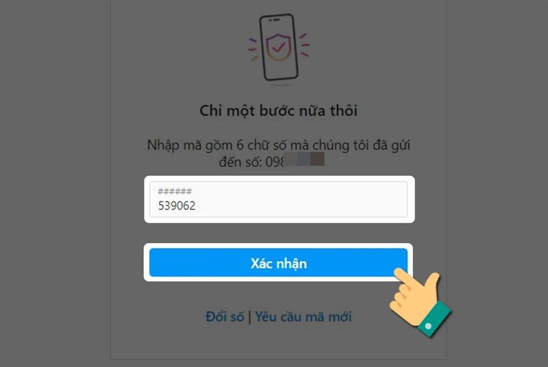 Điền mã xác nhận Instagram từ điện thoại hoặc email