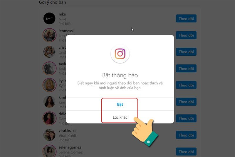 Trang chủ Instagram sau khi tạo tài khoản thành công trên máy tính