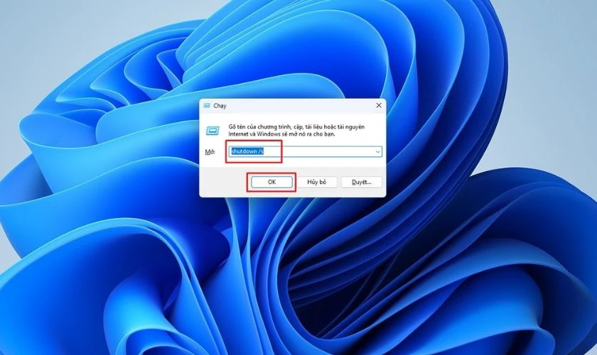 Nhập lệnh shutdown /s vào ô lệnh Run và nhấn Enter