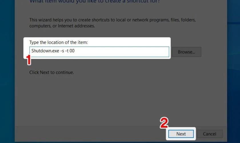 Thiết lập thời gian muốn tắt máy và nhấn Next