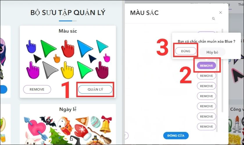 xóa bộ sưu tập con trỏ chuột trên chrome