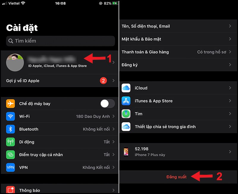 Đăng xuất iCloud cũ trên iPhone
