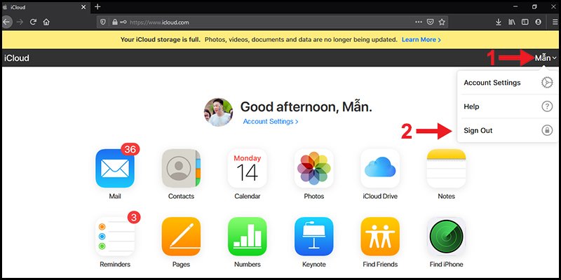 Đăng xuất iCloud trên web