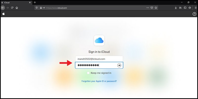 Nhập ID và mật khẩu iCloud mới trên web