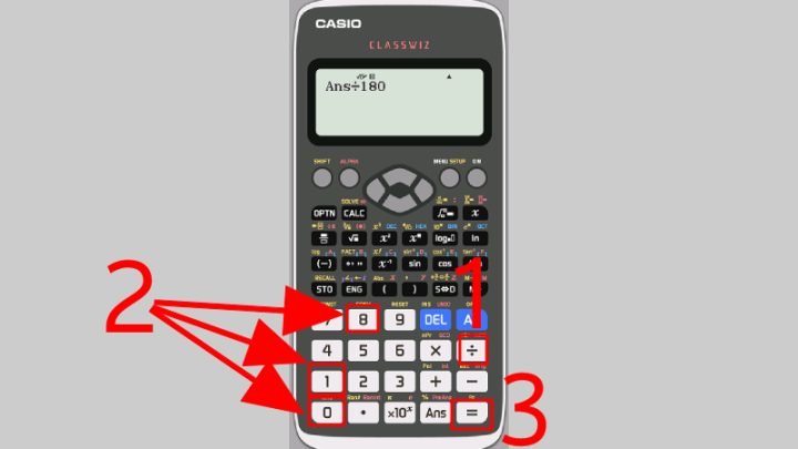 Tiến hành lấy kết quả sin chia cho 180