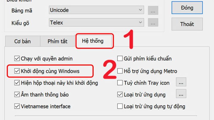 Tùy chọn khởi động Unikey cùng Windows