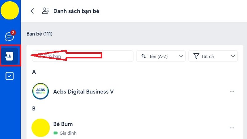 Chọn Danh Bạ trên Zalo PC